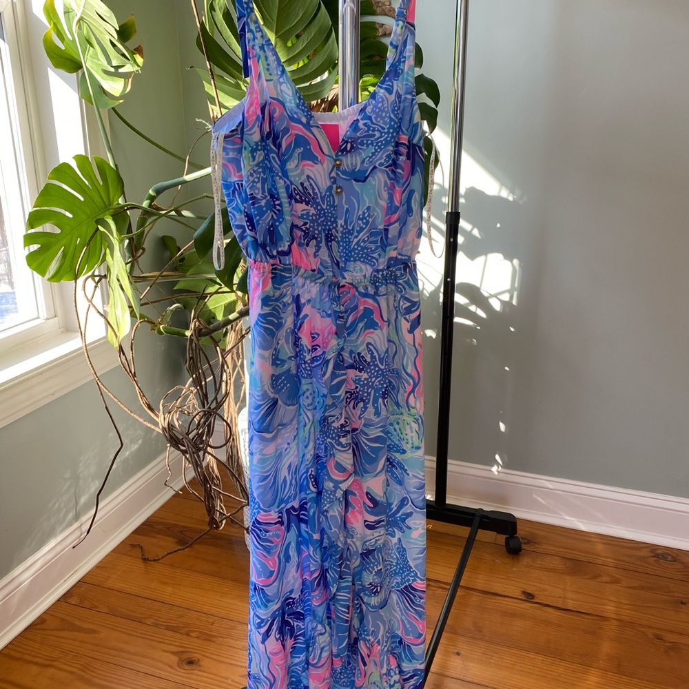 Lilly Pulitzer Blue and Pink Maxi Dress